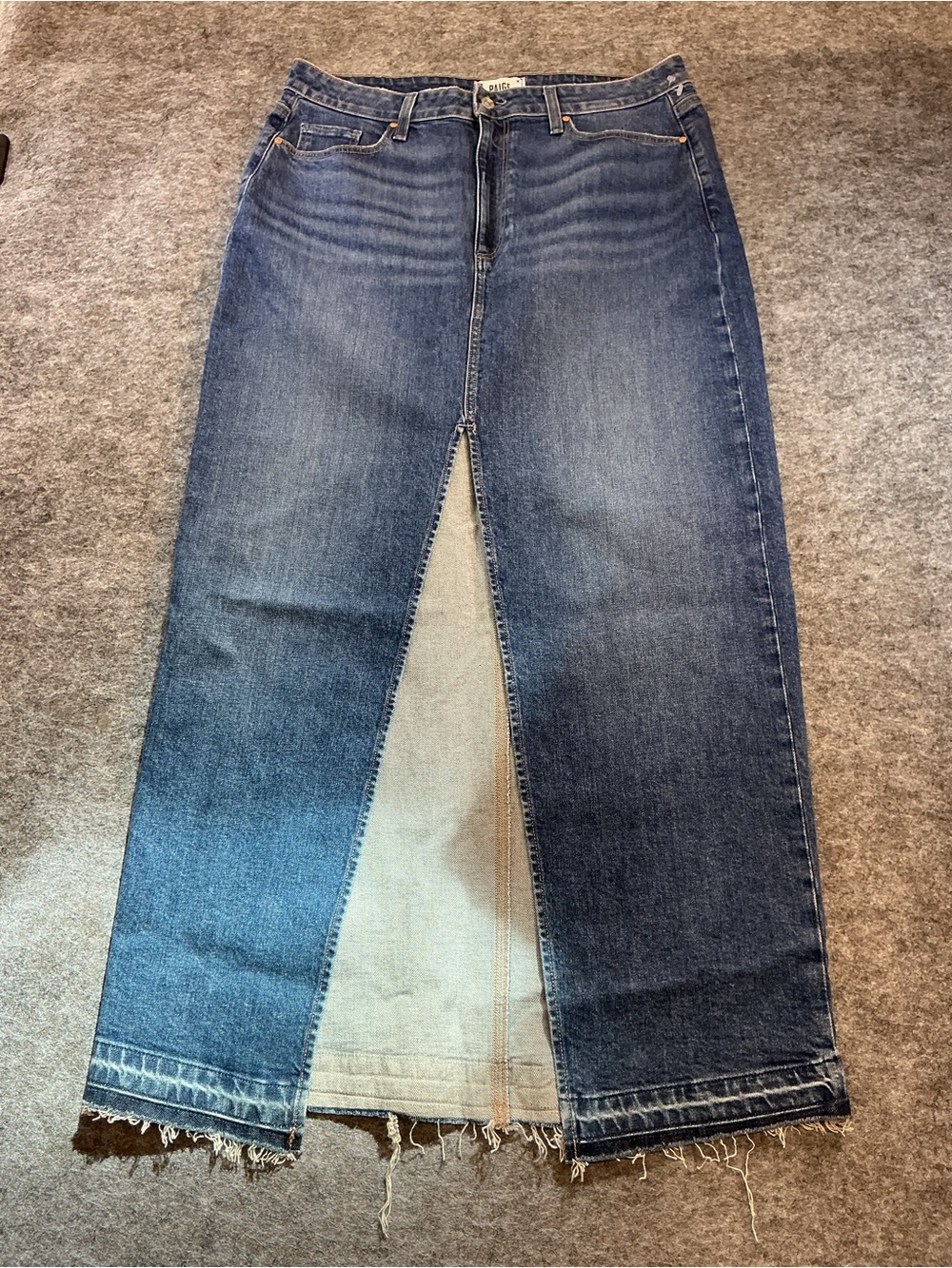 Paige Western Casual Dark Blue Denim Skirt with Front Slit Denim Maxi Skirt 32